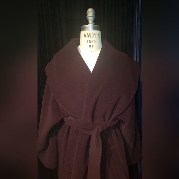 Vintage 100% cashmere rich chocolate brown wraparound huge collar 2XL maxi coat - Picture 5 of 16